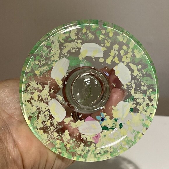 Art Glass Stemmed Goblets Wine or Water Glasses Hand Painted Flowers Signed "CR" - Picture 8 of 11